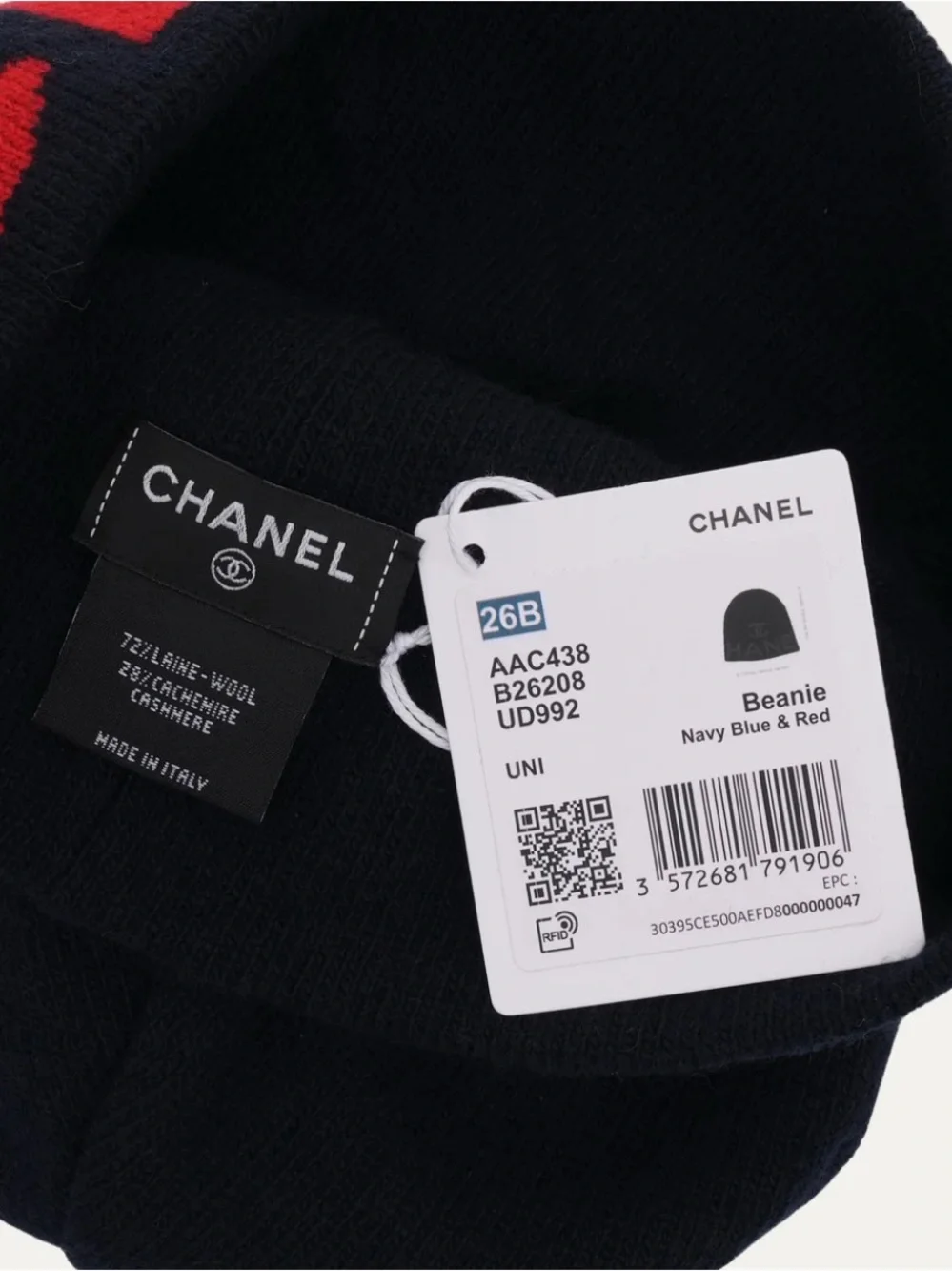 CHANEL Black and Red CC Logo Knit Hat